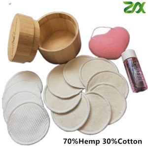 Washable Organic Fabric Facial  Cleaning Recycled Biodegradable Cotton Hemp Make Up Remover Pads Reusable