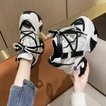 white pink platform sneakers Lace-up Wedge Sneakers Women Breath Thick Bottom Leisure Walking Shoes