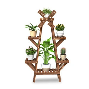 Wholesale cheap windmill style multi layer solid wooden planting flower plants pot stand shelves for garden
