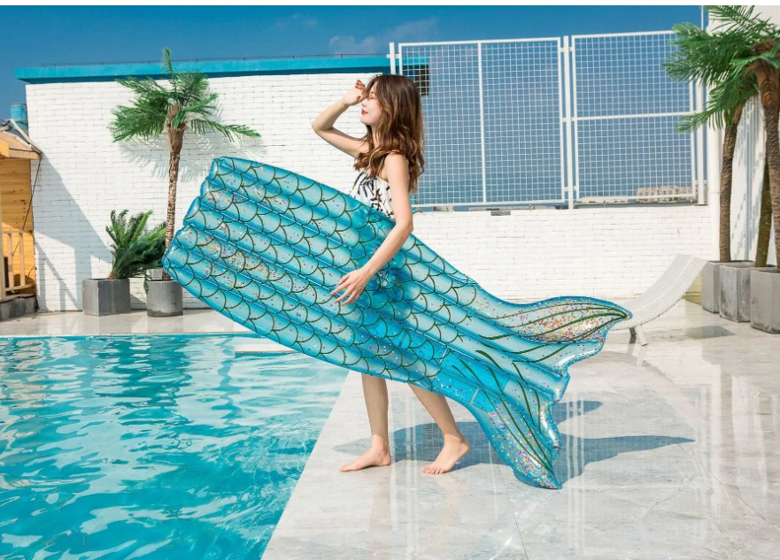 Wholesale Manufacturers sequin mermaid floating row fish tail water inflatable floating bed Inflatable  Pool Float