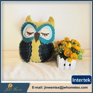 Wholesale owl shape fabric embroidery door stopper with sand bag,stuffed animal door stop