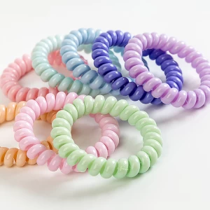 Wholesale plastic TPU elastic hair rubber bands high quality candy color telephone cord coil hair ties for girls accessories