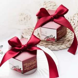 Wholesale Wedding Party Decoration Hexagon Gift Box Ribbon Custom Wedding Decoration Candy Box