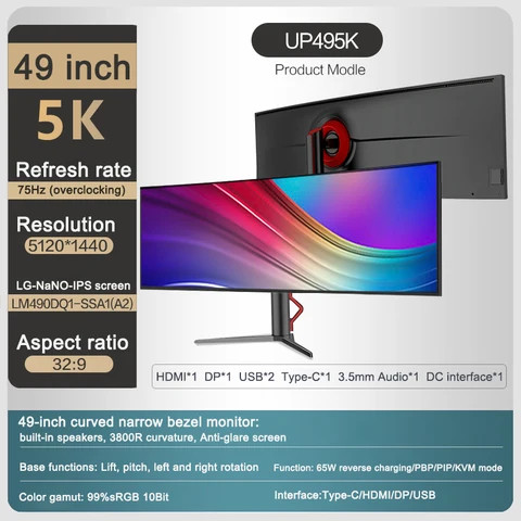 Buy Wholesales Oem Super-wide 32:9 Curved Monitor Ips Panel 49 Inch 5k ...