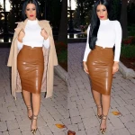 Winter skirt black clothes womens PU bag hip skirt