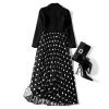 Women Clothing 2021 Spring Ladies Temperament Small Blazer Style Suit Pleated Polka Dot Long Skirt Dress
