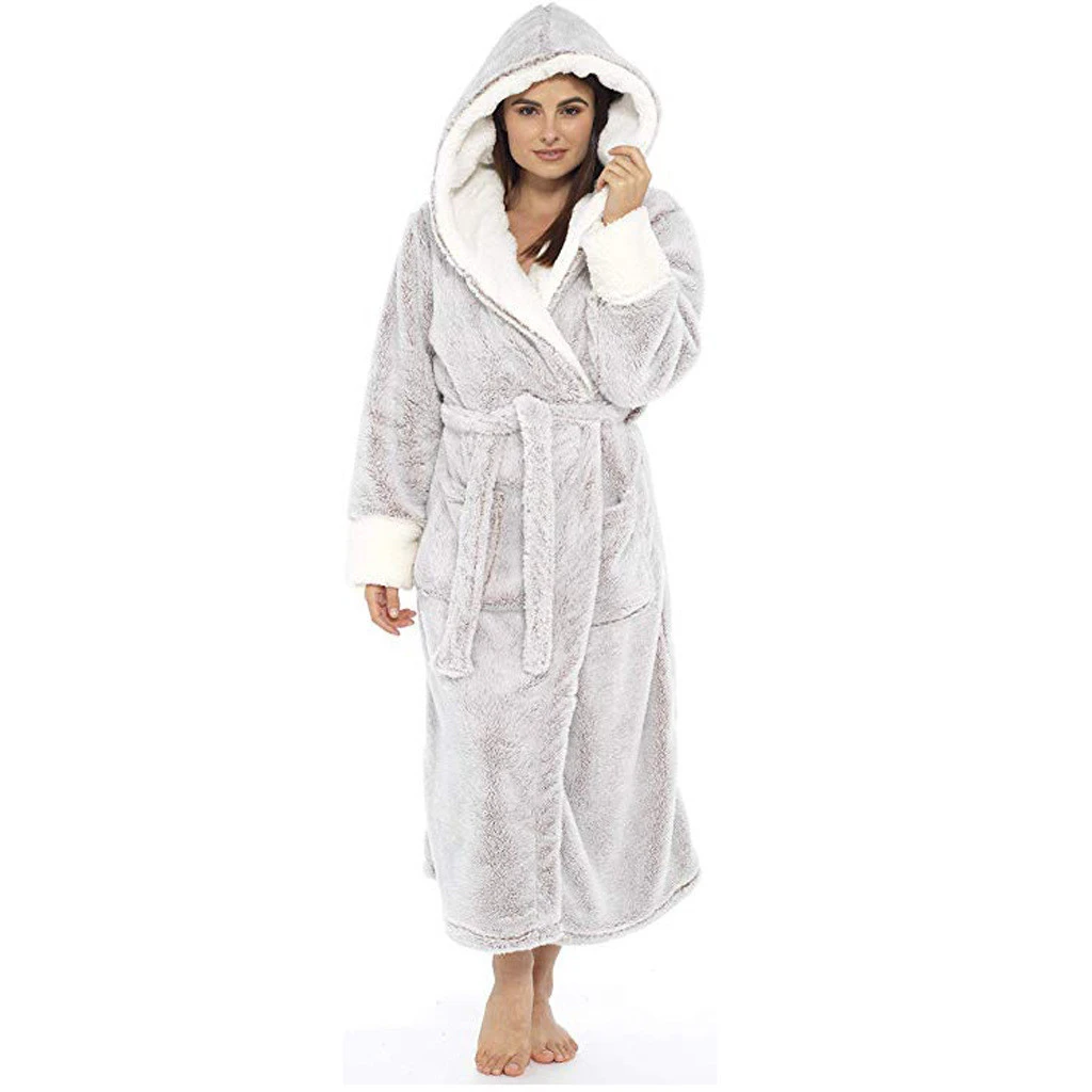 Womens long belt bathrobe autumn and winter warm robe large size housewear