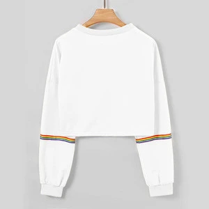 Womens Long Sleeve Striped Crop Short Sweatshirt Jumper Black Pullover Top  FD Factory custom designs  Female Sweatshirt
