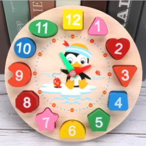 Wooden clock toy Exercise kids Recognize Clock Digital Color