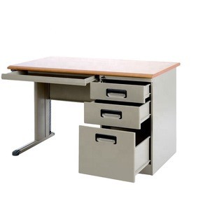 Wooden top cumpter table design metal drawer all steel office desk with cabinet