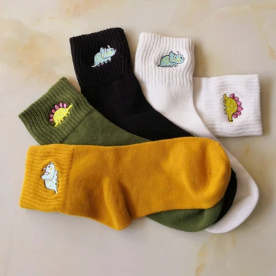Youki Cotton cute embroidered dinosaur ladys women socks