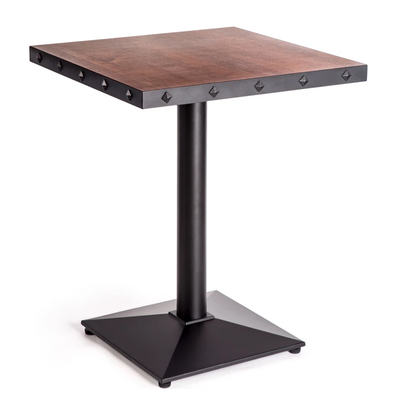 YT-029-3  industrial design high quality square elm wood HPL top iron rivet edges cafe restaurant dining table