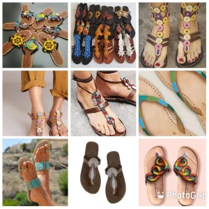 Women Leather and Beaded Sandals