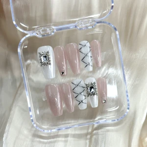 Crystal white pure jade design Handmade press on nails artifical nails cat eye nails
