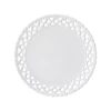 Wholesale 12&14 Inch Vintage Cream Hollow Porcelain Dinner Plates with Embossed Flower Rim