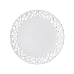 Wholesale 12&14 Inch Vintage Cream Hollow Porcelain Dinner Plates with Embossed Flower Rim