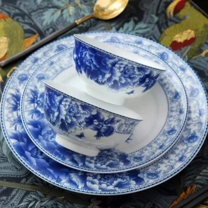 Butterfly and Peony Blue and White Porcelain Tableware