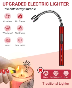 Goose Neck Electric Candle Lighter with Rechargeable Battery Ruby Red