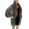 100% cashmere digital printing women shawl with fox fur trim