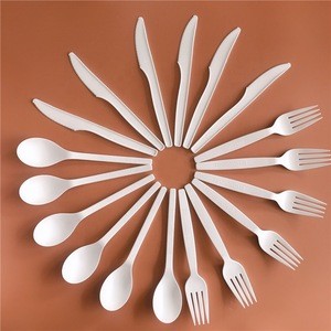 100% eco friendly forks spoons knives flatware cpla biodegradable disposable compostable pla cutlery set