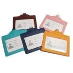 100% Genuine saffiano leather lanyard work ID card holder with long strap