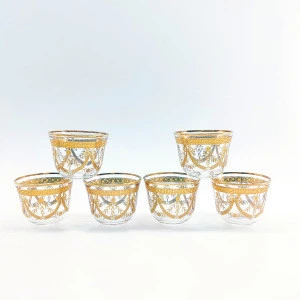12pcs coffee tea sets purple color with gold plated glass coffee tea sets arabic style coffee tea cups