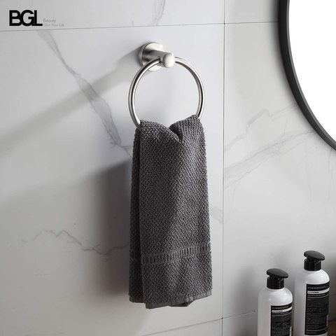2 Pack Towel Holder No Drilling Heavy Duty Simple Round Brushed Nickel 304 Stainless Steel Wall Mount Towel Ring for Bathroom
