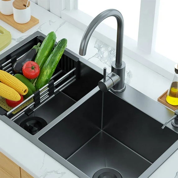 201 Stainless Steel Black Polish Finished Rectangular Double Bowl kitchen Sink