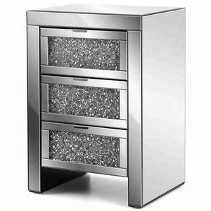 2018 Luxury modern cabinet 3 drawers crystal mirror nightstand