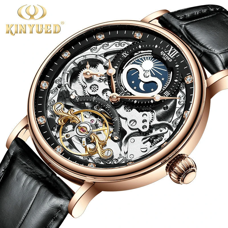 2020 new Kinyued multi functional business waterproof men&#x27;s watch two time hollow mechanical watch