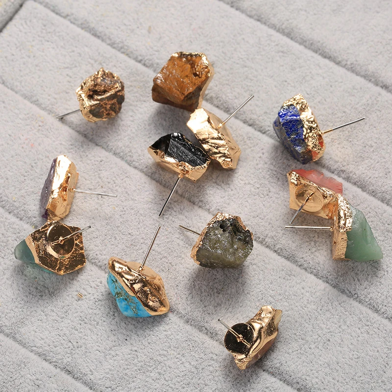 2020 wholesale custom fashion gem stone earring gold stud natural stone  rose quartz earrings jewelry for women