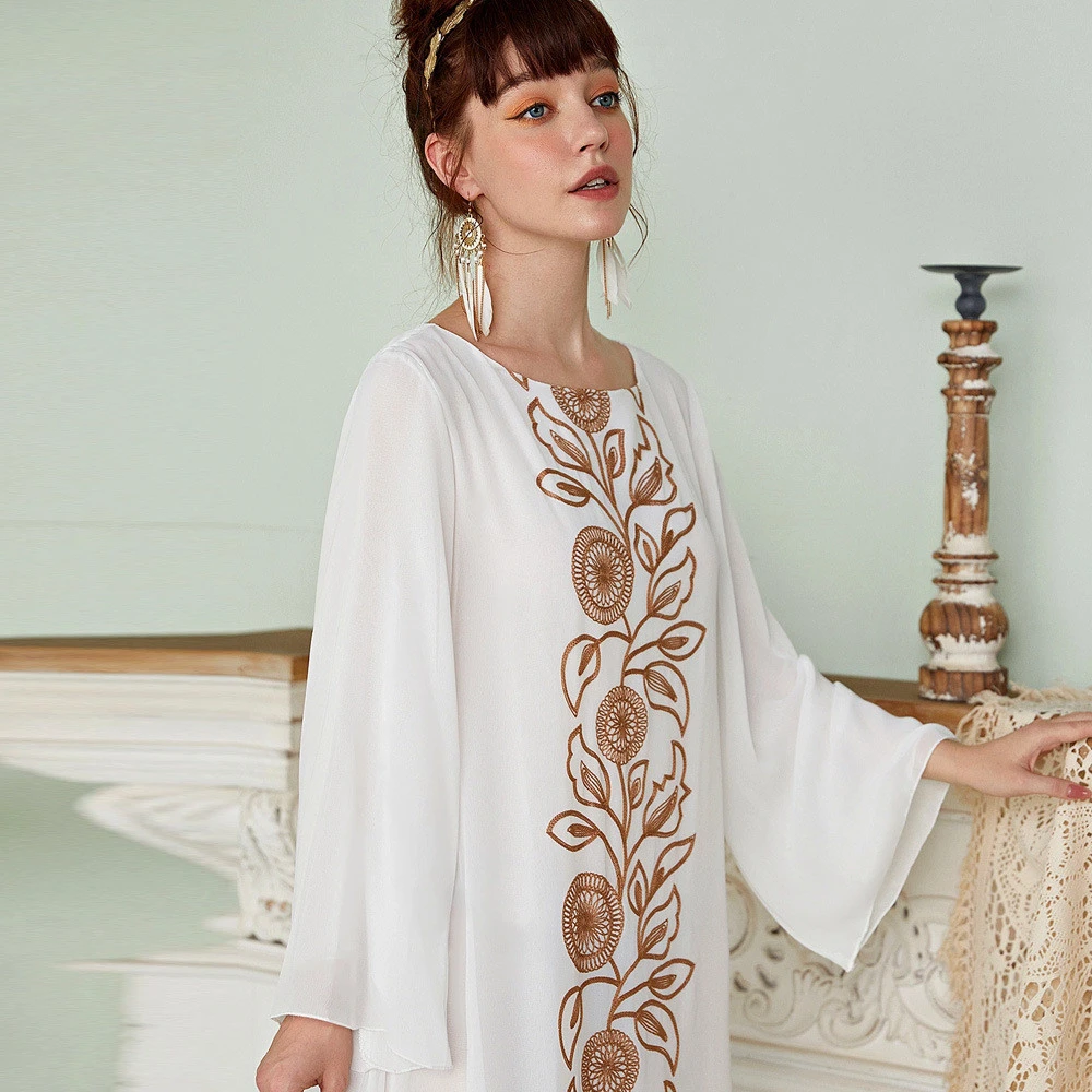 2021 fashion middle east Arab long sleeve embroidered muslim casual dress ramadan eid mubarak islamic clothing