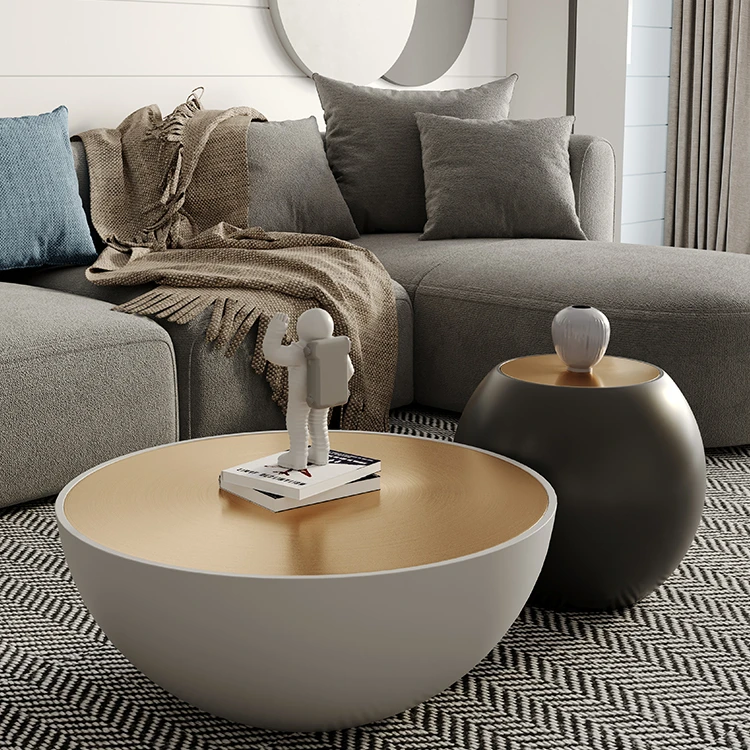 2021 new design living room furniture size round black and white with luxurious modern tempered golden side coffee table