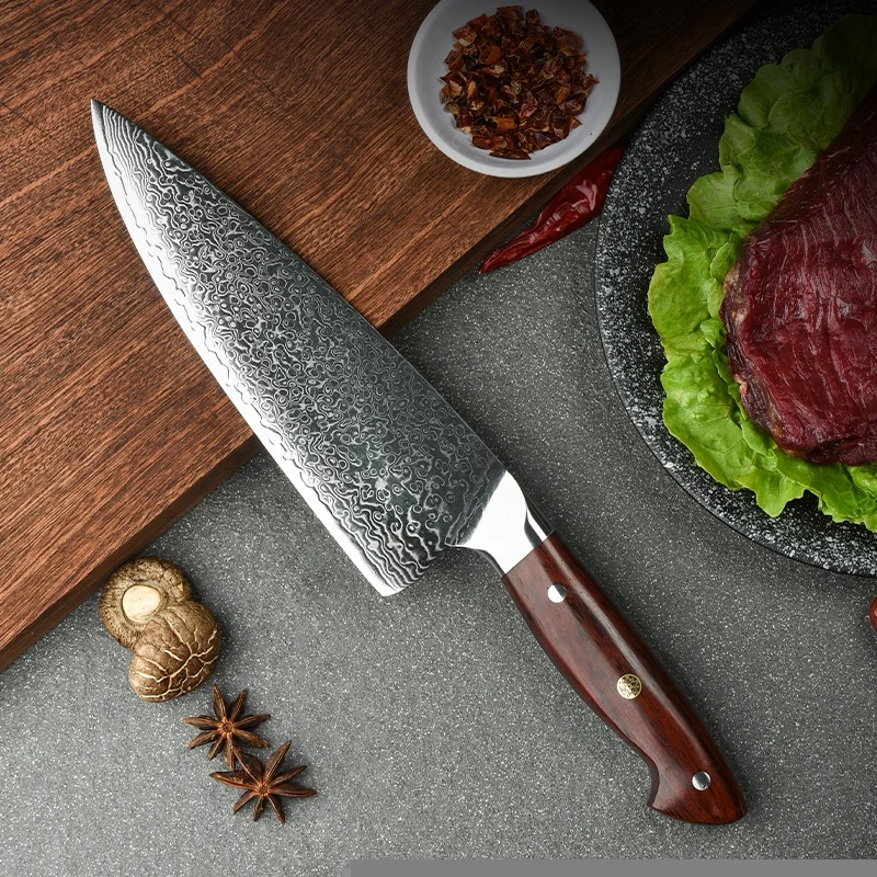 2021 new invention stainless steel wooden handle kitchen knives professional 8  Damascus chef knife