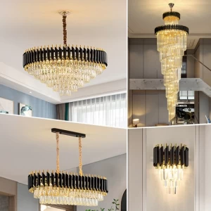 2022 Round Indoor Luxury Pendant Light Black Gold LED Hanging Lights Home Nordic Modern K9 Crystal Chandelier