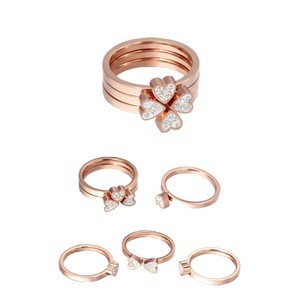 3 in 1 Lucky Clover Stackable Finger Ring with Rhinestone