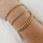 3 Sizes Chunky Cuban Chain Bracelets 18K Gold Plated Bracelets for Women Minimalist Stainless Steel Bracelets Simple Jewelry