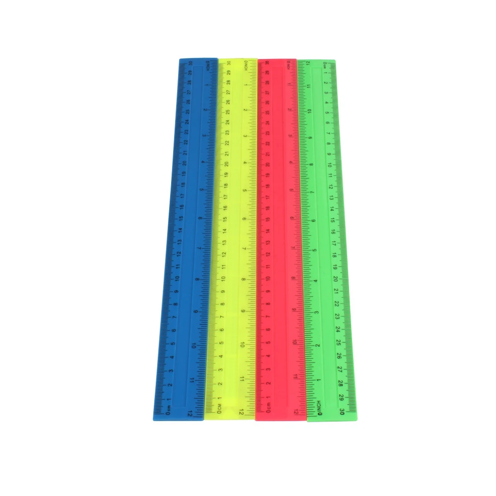 30cm scale plastic ruler 12inch straight ruler Transparent colored drawing plastic ruler