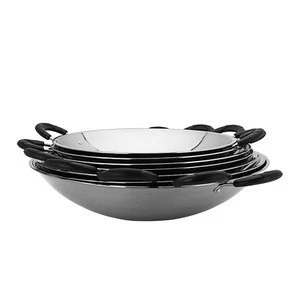 36cm - 46cm Stainless Steel Shallow Wok Frying Pan With Two Handles