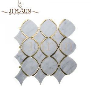 3d marble mosaic flower marble with gold inlay
