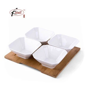 4 mini snack dishes bamboo fiber base porcelain tableware set
