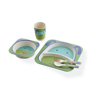 5PC Bamboo Dinnerware Set Tableware Set For Kids