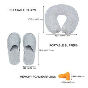 5pcs Travel Pillow Set for Business Trip, Inflatable Neck Pillow travel kit include slipper eyemask earplug