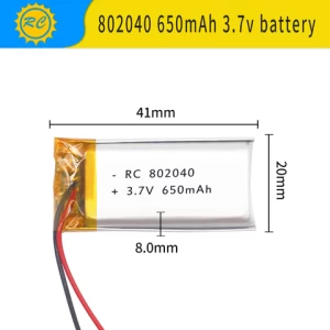802040 650mAh 3.7v lithium polymer ion battery Filling water meter voice box Beauty instrument toys Digital products battery