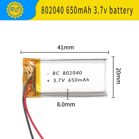 802040 650mAh 3.7v lithium polymer ion battery Filling water meter voice box Beauty instrument toys Digital products battery