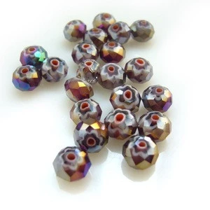8*6mm purple faceted glass millefiori beads with AB finish