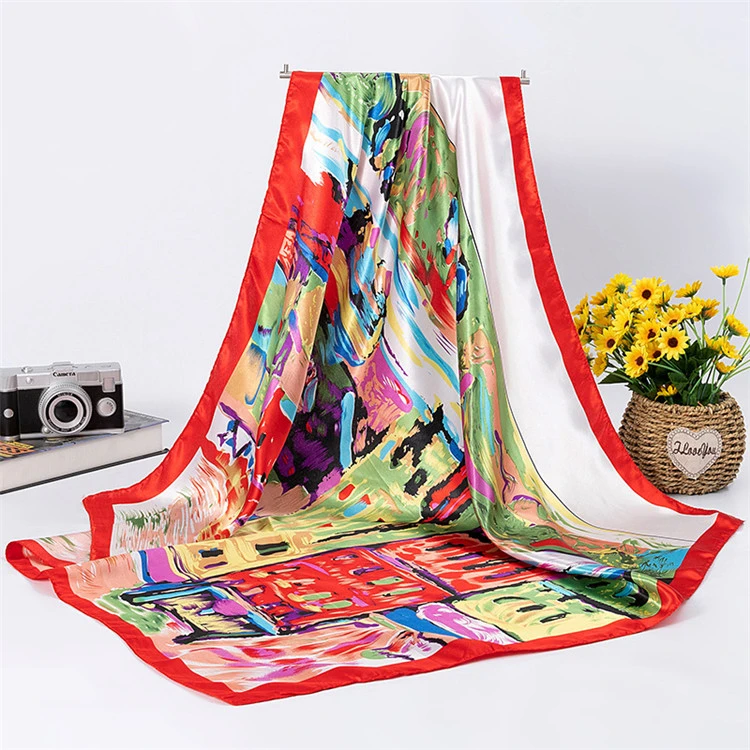 90*90cm square scarf silk shawl long modern style ladies sunblock beach towel satin scarf