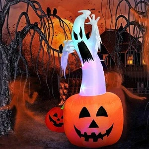Airblown Projection Pumpkin Greeting Ghost Halloween Inflatable with LED Lights for Halloween Outdoor Decoration