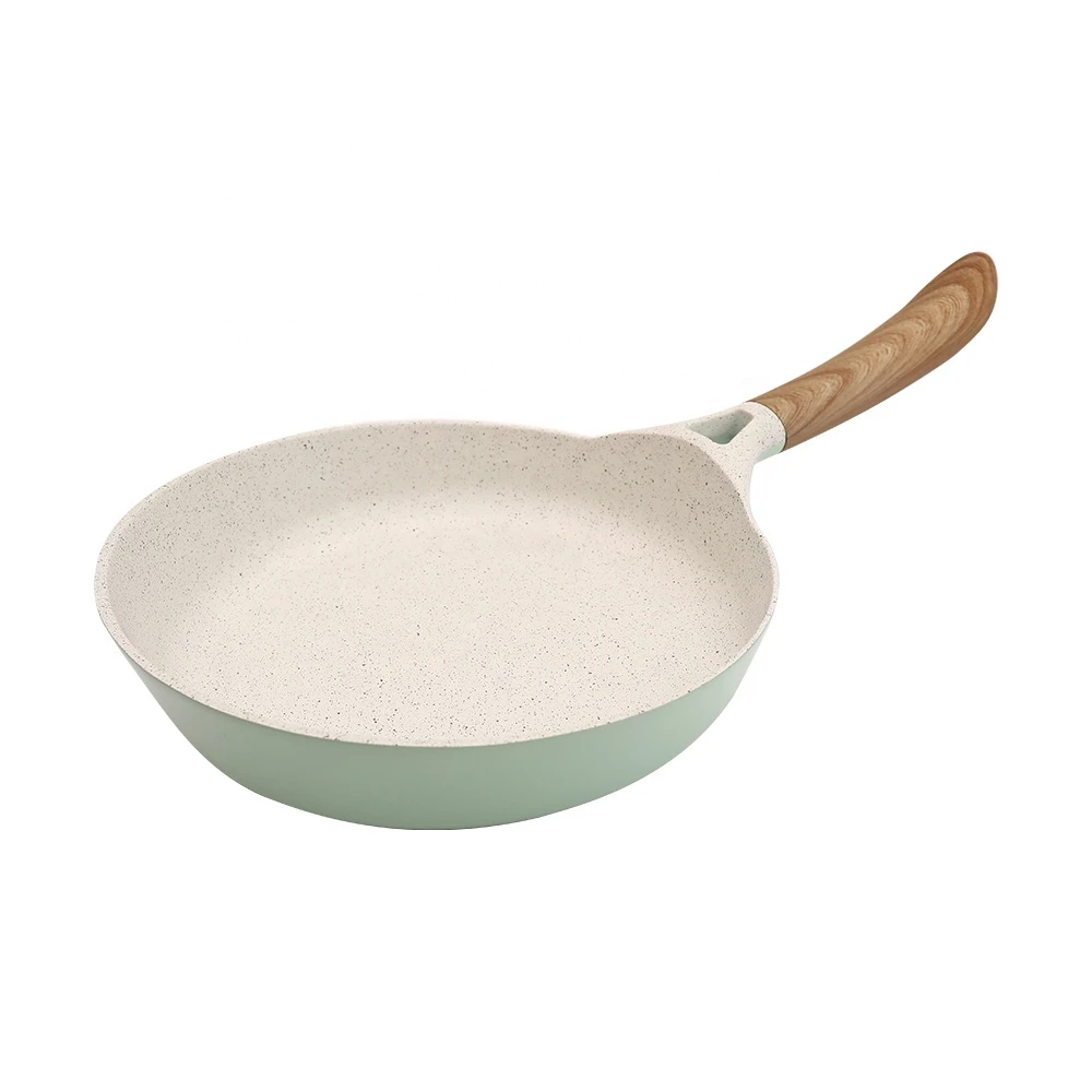 Aluminum die casting kitchen coookware set with white ceramic non stick coating and wooden coating handle