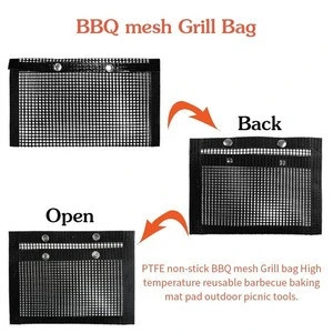 Amazon Best Seller Easy To Clean Ptfe Mesh Bag For Grill 14*22cm BBQ Grill Mesh Bag Barbecue Accessories